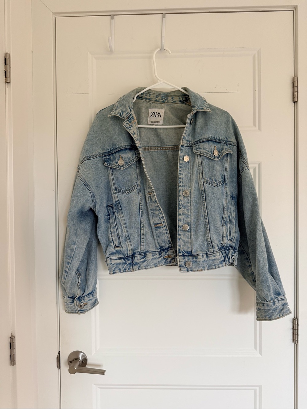 ZARA Cropped Light Wash Denim Jacket - Pale Blue